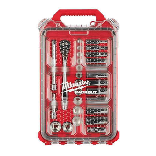 48-22-9481 Jeu de clé à rochet et de douilles à prise de 3/8 po de 28 morceaux avec organisateur compact à profil bas compact PACKOUTMC – SAE